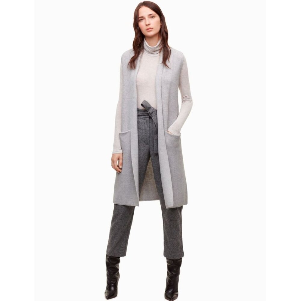 Aritzia Wilfred Olivie Merino Wool Open Front Sleeveless Cardigan Sweater Gray S